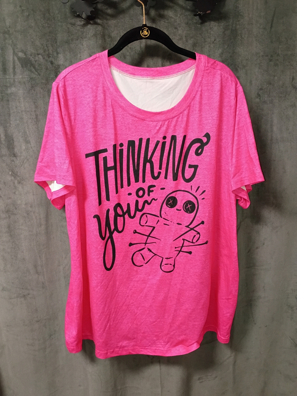 Shein Thinking Of You Voo Doo Doll Shirt Size 1X EUC P2P 22.5 In Length 25.5 In - Picture 2 of 7